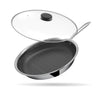 Esspy Tri-ply Stainless Steel Frying Pan With Glass Lid | Honeycomb Pattern Fry Pan | Omelets Pan Non Stick | Gas & Induction Compatible | Riveted Handle | Food Safe & PFOA Free | Scratch Resistant