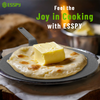 Butter on a piece of flatbread with 'ESSPY' branding and text in the background.