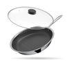 Electric frying pan with glass lid on a white background