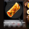Folded dosa with vegetables on a frying pan, suitable for all cooktops.