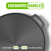 Gray frying pan with ergonomic handles on a white background
