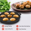 Fried food items on a pan with herbs and a plate of food in the background, featuring text on cooking benefits.