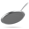 Stainless steel frying pan with a textured surface on a white background