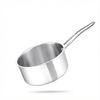 Stainless steel saucepan on a white background